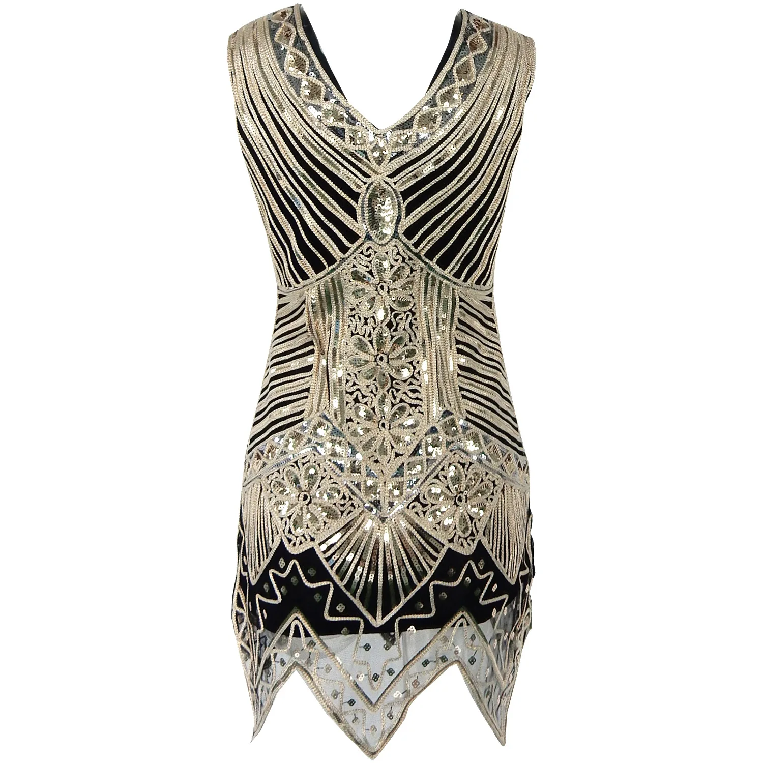 Great Gatsby Dress Women Sequined Dress V Neck Beaded Sequined Art Deco