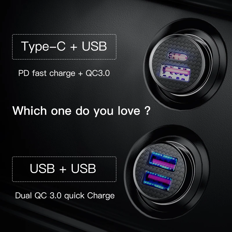 Baseus 30W Car Fast Charger Quick Charge 4.0 3.0 USB Type-C Fast Charging Car Phone Charger For Huawei Xiaomi iPhone 12