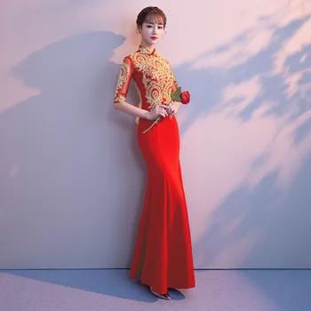 

Oversize XXXL Chinese Women Sexy Slim Qipao Oriental Bride Wedding Cheongsam Long Vestidos Elegant Vintage Prom Party Dress