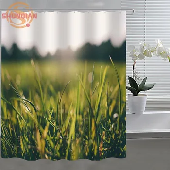 

Green natural grass Custom Shower Curtain Fabric polyester Bathroom Curtain Acceptable Custom Curtains for bath