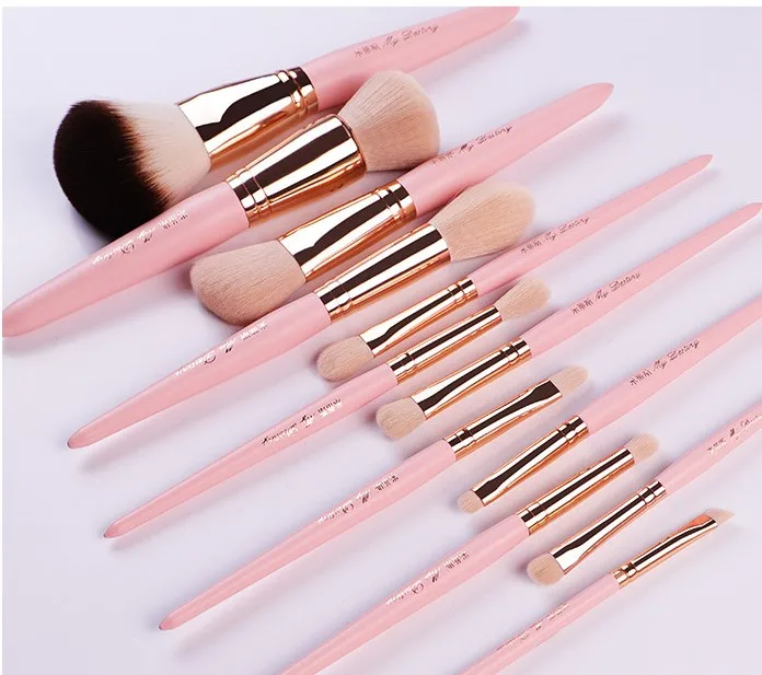12pcs/Set Pink Make up brushes Set Whole Powder brush Foundation contouring highlight Eye shadow detail with cosmetic bag | Красота и