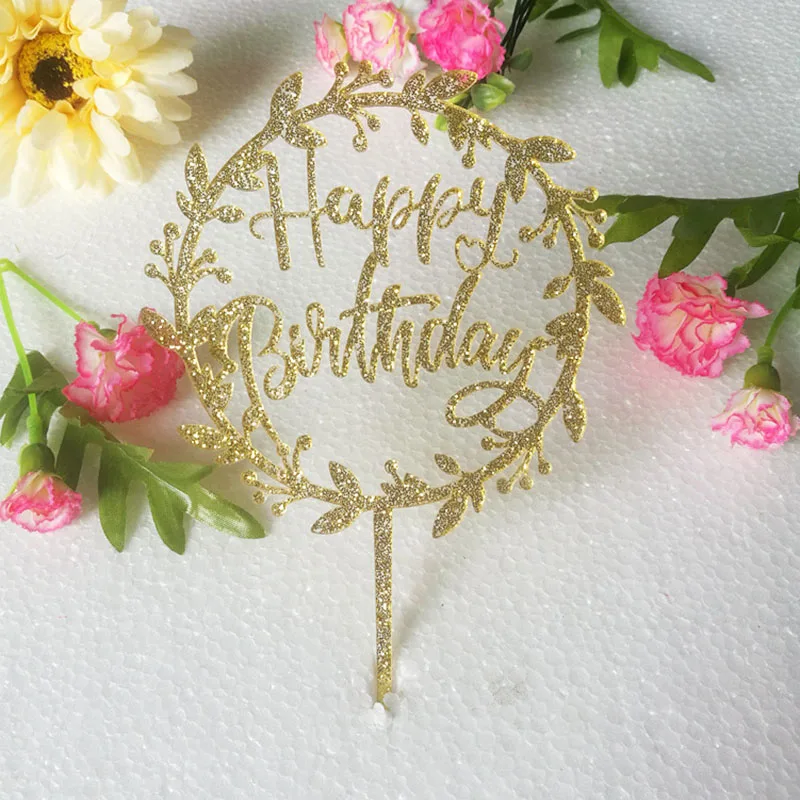 Золотой акриловый торт Топпер гирлянда блеск с днем рождения кекс Топпер для девочек день рождения праздничное украшение торта детский душ - Цвет: 1
