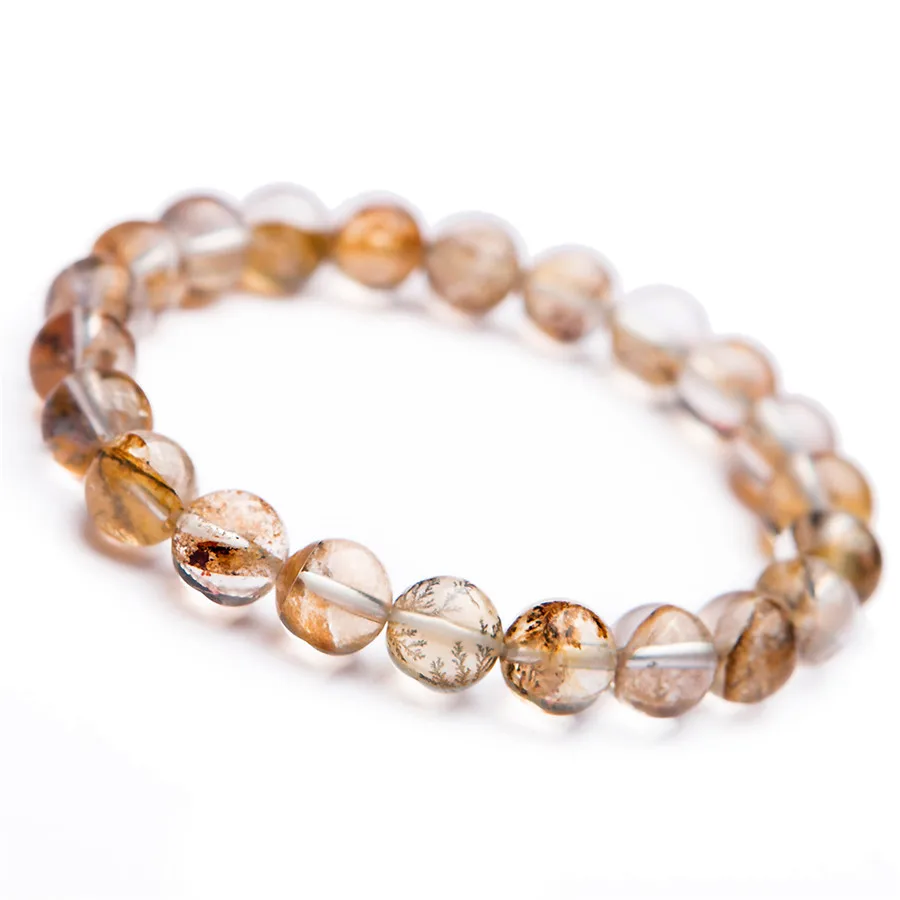 

Natural Petrified Wood Rarest Crystal Contain Tree Leaf Round Bead Stretch Natural Stone Bracelets For Women Femme 8.5mm