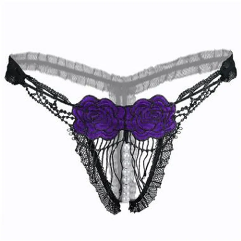 Сексуальные трусики с подкладкой, кружевные трусики-слипы, сексуальное нижнее белье, трусики с жемчужинами, открытая промежность, нижнее белье, сексуальные костюмы, эластичный пояс - Цвет: Purple 863