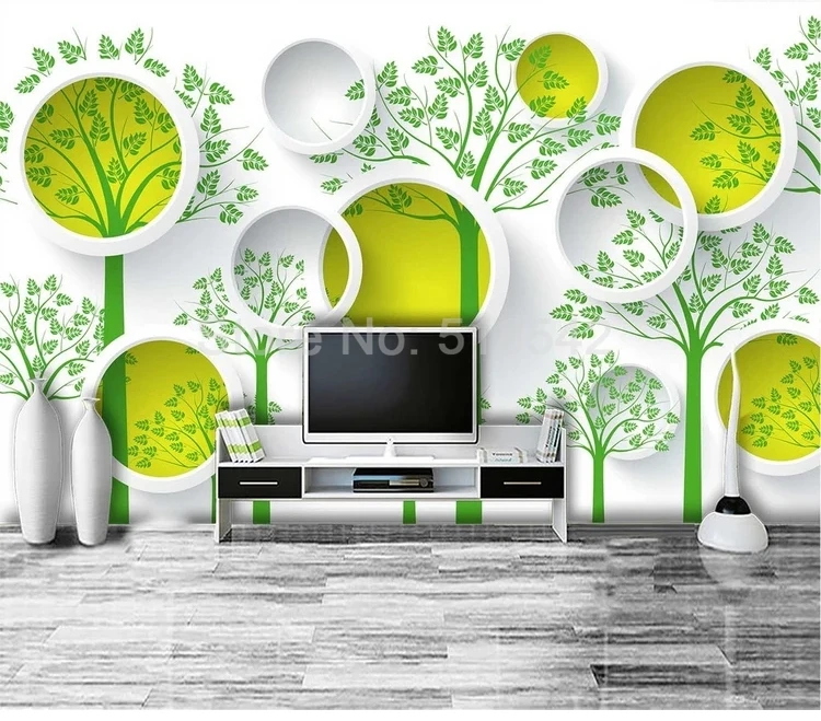 Пользовательские фото обои 3D зеленое дерево белые круги настенная абстрактное искусство обои Современная Гостиная Диван ТВ фон Декор
