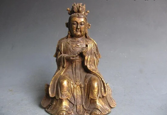 

song voge gem S0272 7" Chinese Old Copper Bronze Carved emperor Queen Mother Buddha Statue