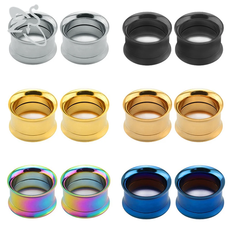 6 Colors Stainless Steel Saddle Ear Tunnels Plug Earrings Ear Expander