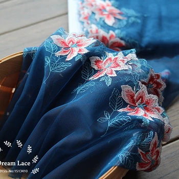 

Free shipping 2yards/lot 7.88 Inches Wide Embroidered Tulle Lace trim mesh lace trim~Blue+red~lovely~High Quality