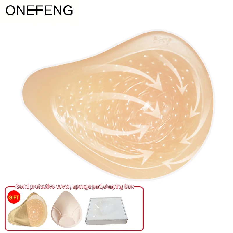ONEFENG Breathable Groove Spiral Shape Breast Cancer Silicone Breast Form Prosthesis Mastectomy