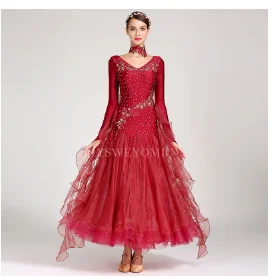 Бальное платье высокого качества для женщин, танцевальная юбка из спандекса, лайкры, бальное платье, стандартное, распродажа - Цвет: dark Red