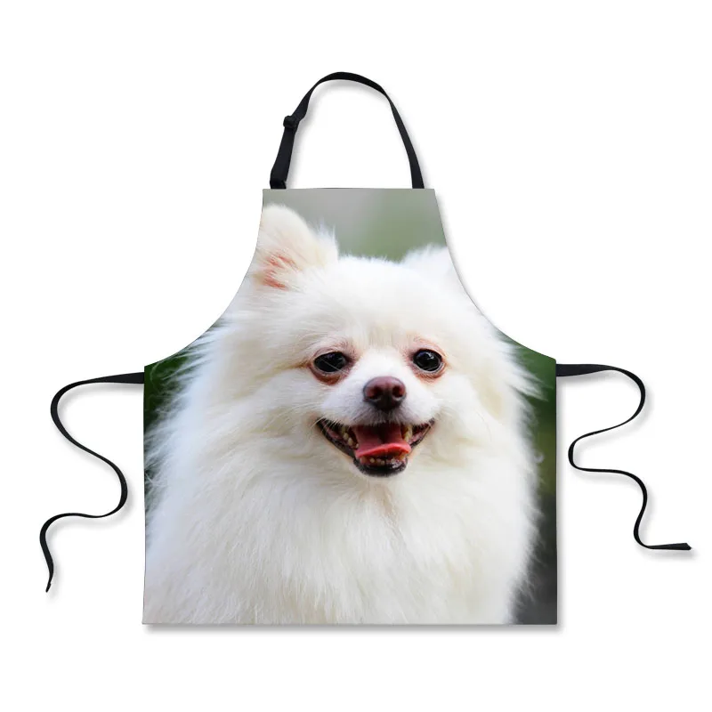 

FORUDESIGNS White Dog Print Cooking Apron BBQ Party Aprons for Women Mens Kitchen Aprons Sanitary Avental Delantal Cocina Retro