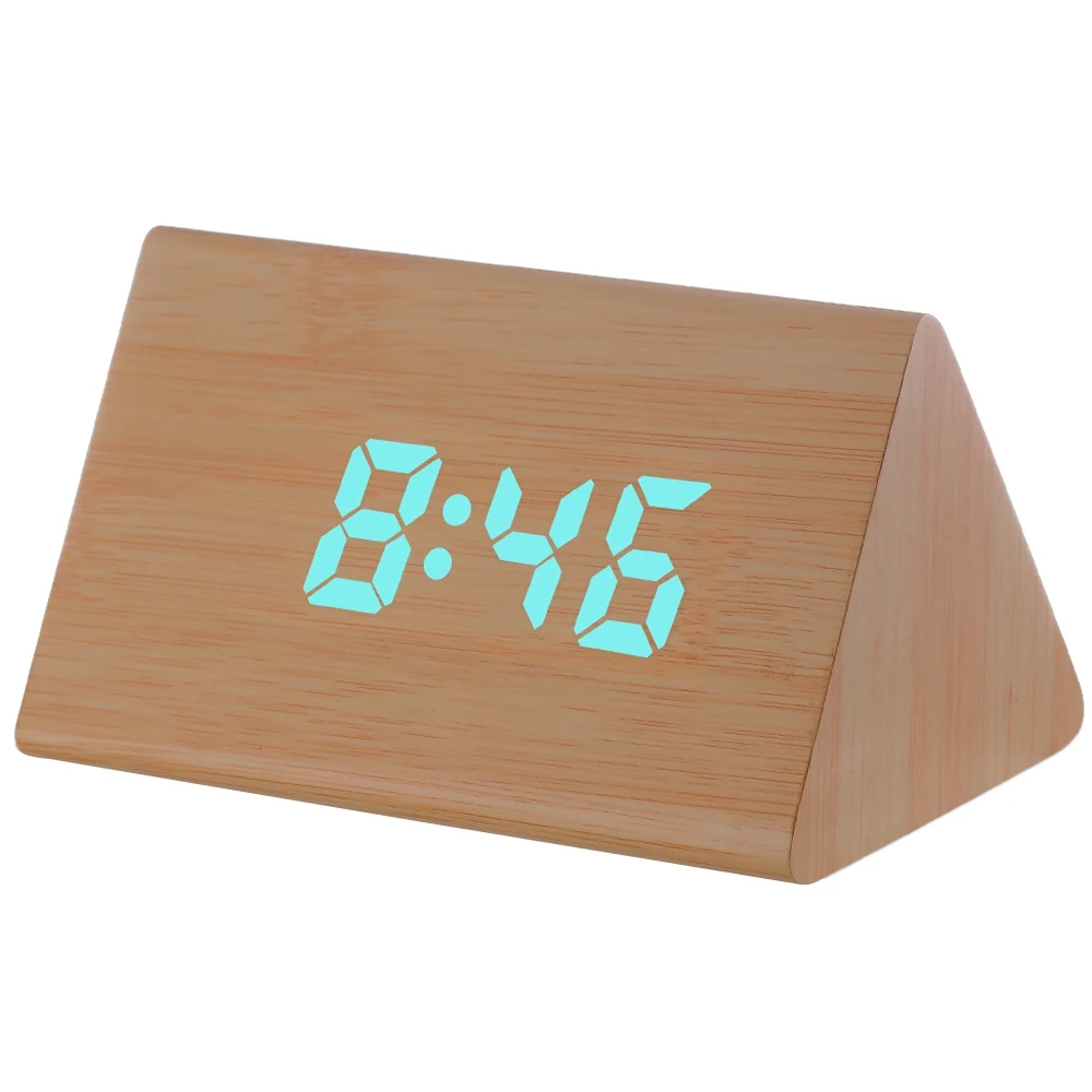 Wooden color Светодиодный деревянный переменный 115 Цвет Будильник тройной угол классический контроль температуры календарь электронный настольный цифровой светодиодный - Цвет: Wooden color