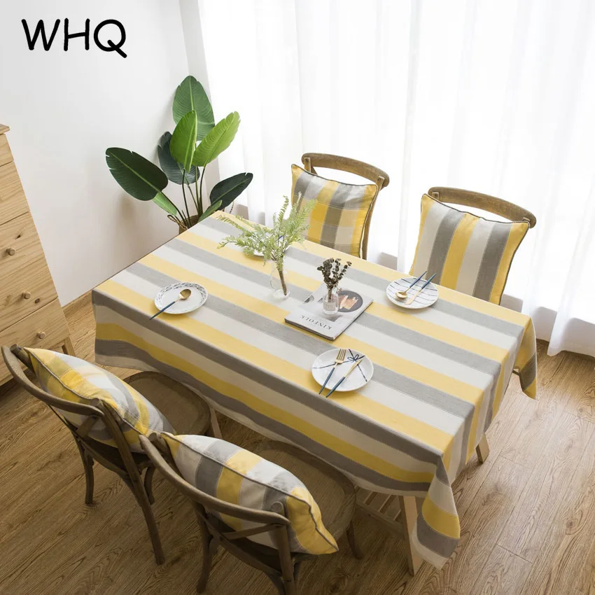 Striped Table Cloth Cover Waterproof Polyester Modern Tablecloth Yellow Grey Home Decor Coffee Table Furniture Dustproof Cover