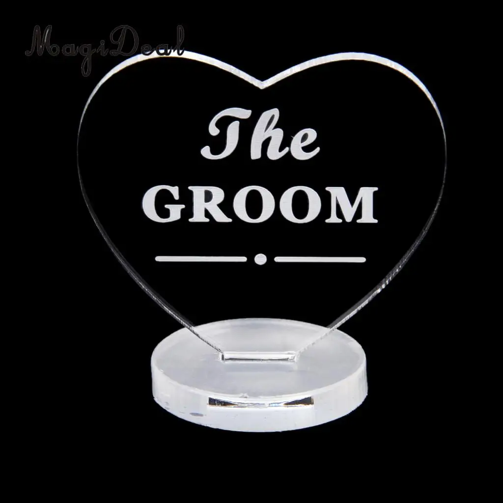 MagiDeal Clear Love Heart Wedding Table Centerpiece -The Bride/GroomMother/Father Name Plaque for Wedding Party Favor Supply 