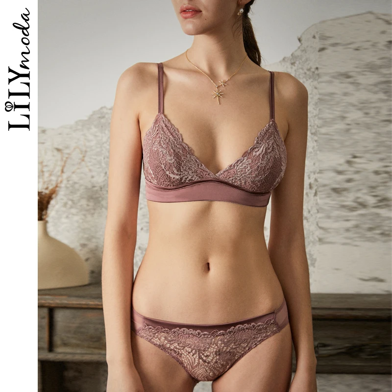 

LILYMODA New Lace Sexy Bra Set Push Up Seamless Lingerie Set Women Transparent Bra + High Waist Panties Soft Underwear Set