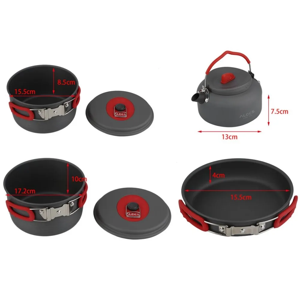 

Alocs 7sets Picnic Frying Pan Kettle Aluminum Outdoor Camping Hiking Cookware Cooking Picnic Pan Pot Teapot Dishcloth 4-5 People