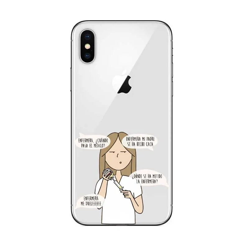 Spain Cartoon Medicine Doctor Nurse Transparent Soft silicone TPU Case For iPhone 8 X XR XS Max 6 6S Plus 5 5S SE Case
