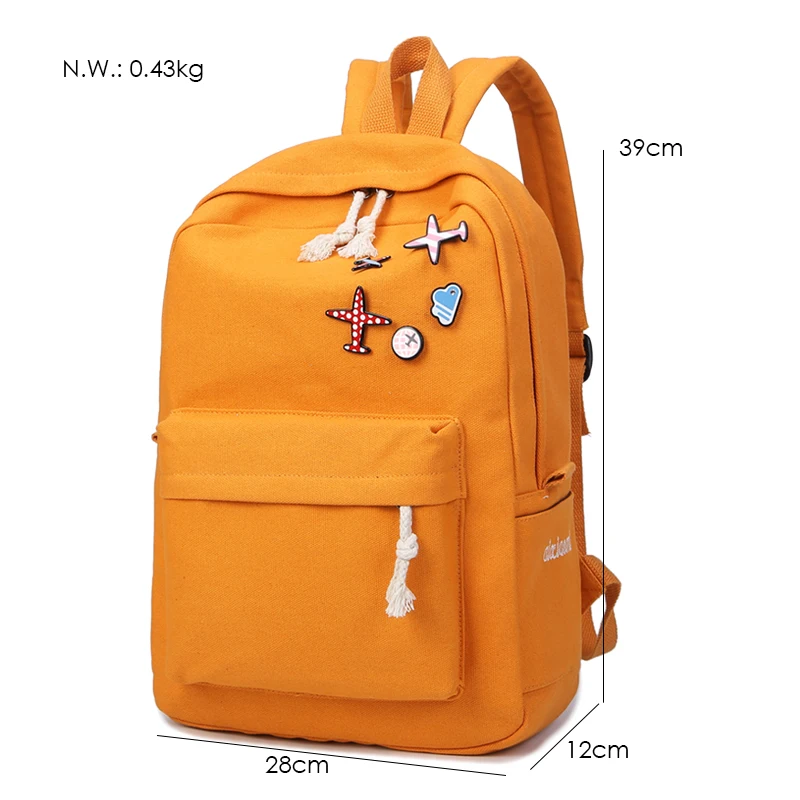Menghuo 5 Pcsset Women Backpacks Cute Plane Badge School Bags For Teenage Girls Simple Canvas Backpacks Ladies Shoulder Bags (5)