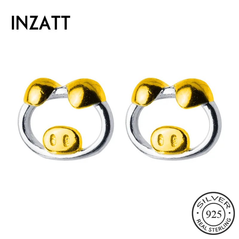 

INZATT Real 925 Sterling Silver Hollow Pig Stud Earrings For Fashion Women Cute Fine Jewelry Trendy 2019 Accessories Gift