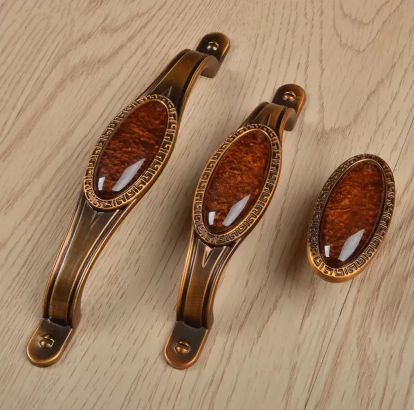European Kitchen Handle Jade Drawer Pulls Antique brass Dresser