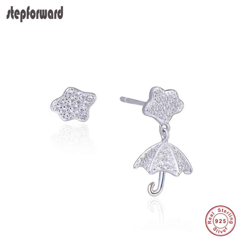 

New Arrival Individuality Asymmetrical Style 925 Sterling Silver Star And Umbrella Earring Stud