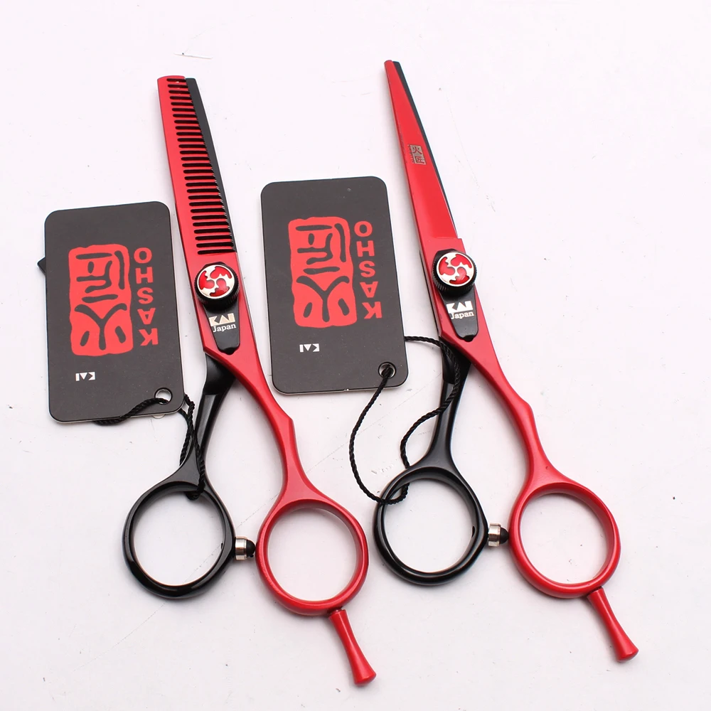 

6.0" 17.5cm Kasho Red Color Hairdressing Scissors Thinning Scissors Cutting Shears Beauty Tools Professional Hair Scissors H1018
