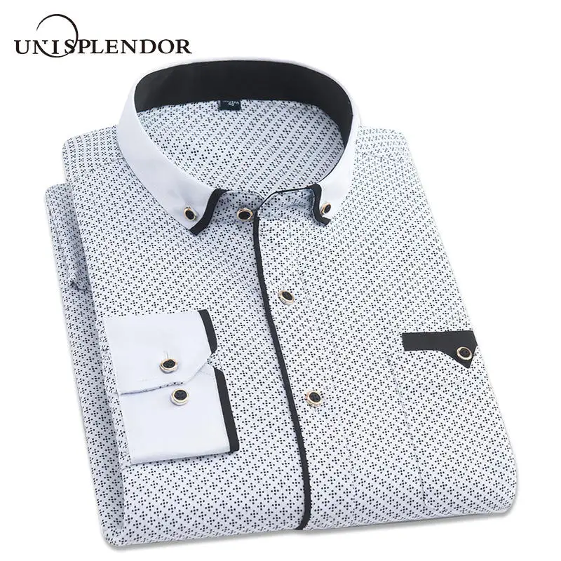 

2019 Men Fashion Casual Long Sleeved Printed Shirt Business Dress Shirt Slim Fit Male Social Brand Men Clothing Soft Top YN10369