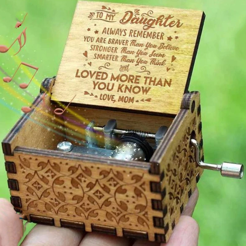 1 pc caja de música antigua tallada mamá a la hija caja de música clásica de madera caja de música a mano \