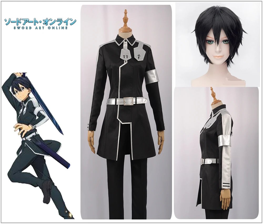Sword Art Online Alicization Kirigaya Kazuto Kirito Cosplay Costume Custom Long Sleeve Black Uniform Male Suits Pant Belt Wig Sword Art Online Alicization Kirigaya Kazuto Kirito Cosplay Costume Custom Long Sleeve Black Uniform Male Suits Pant Belt Wig