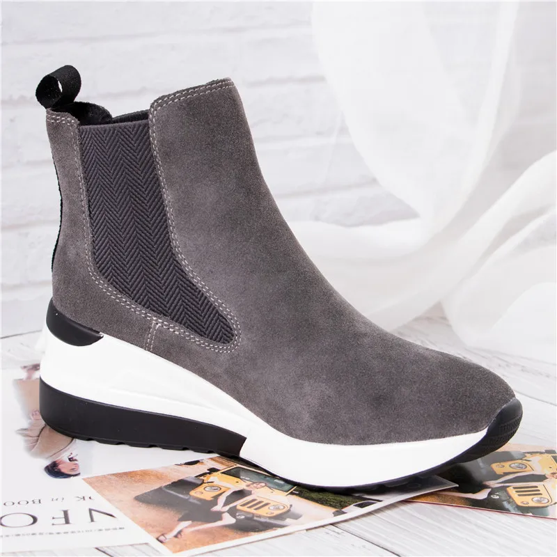 BELISS 2018 spring autumn ankle boots female cow suede leather platform comfortable women sneakers  ( (16)