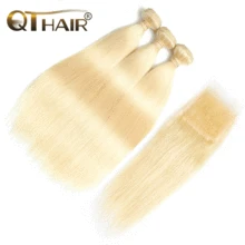 QT Hair 613 Blonde Bundles With Closure Brazilian Straight Hair Bundles With Closure Remy Human Hair Weave Extenstions