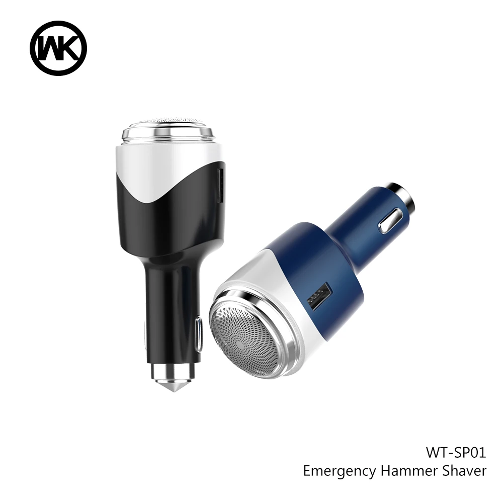 

WK Design 3 in 1 Car USB Charger With Emergency Hammer and Shaver 2 Port USB Fast Car Charger for iPhone Samsung Xiaomi Tablet