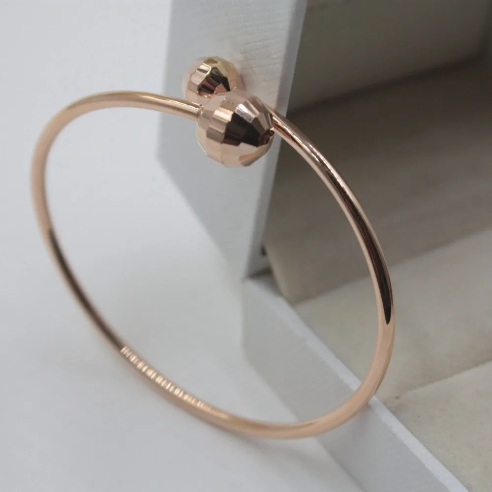 

New Arrival Au750 18K Rose Gold Bangle Women's Carved Ball Bracelet 57mm