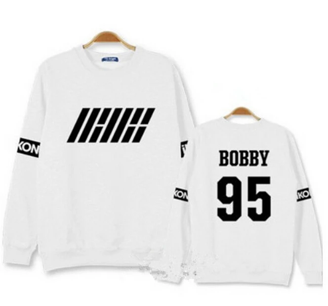 Осень новое поступление kpop idol group ikon первый альбом толстовки черно-белый свитер с круглым вырезом и принтом имени члена