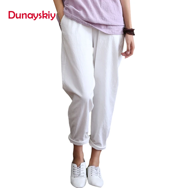Duanyskiy новинки для женщин демисезонный однотонное хлопковое белье свободные длинные штаны шаровары женские средней длины эластичный пояс