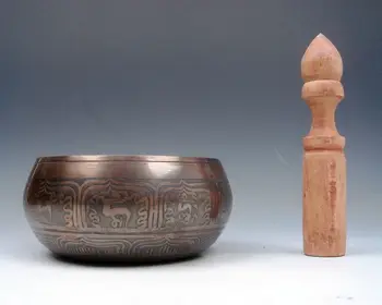 

Vintage Tibetan Brass Gold Gilt Chakra Large Singing Bowl Meditation Gongs W/STRIKA Antique Garden Decoration Silver Brass
