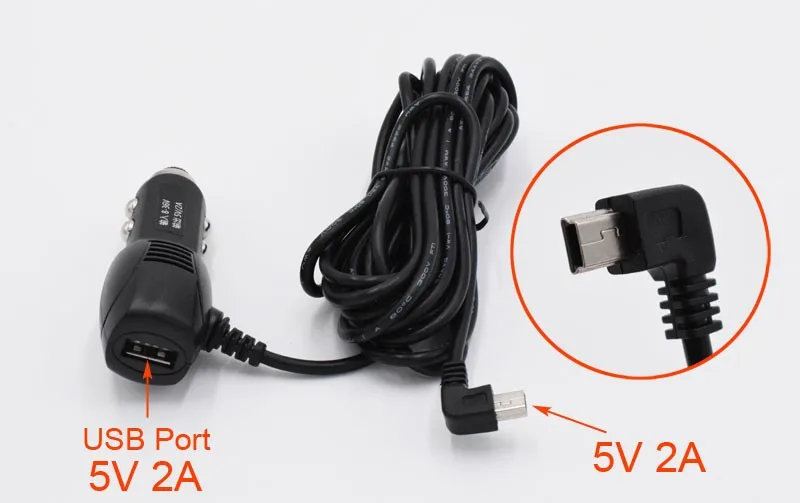 XCGaoon mini USB(слева) Автомобильное зарядное устройство для автомобиля dvr камера/gps с usb-портом 5 в настоящий 2A вход DC 12 В 24 В, длина кабеля 3,5 м