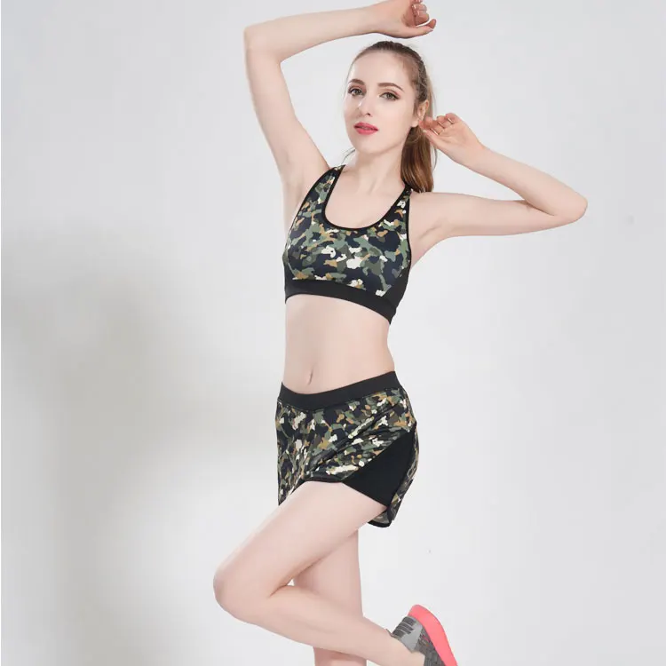 Женская спортивная одежда Спортивные бюстгальтеры и Шорты наборы тренажерный зал Бег Фитнес тренировки одежда устанавливает женщины yoga комплекты одежды - Цвет: Армейский зеленый