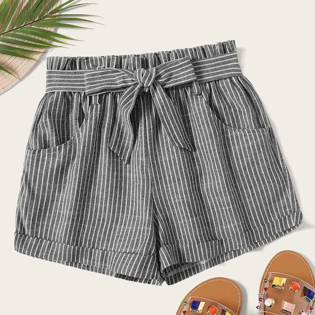

Sexy shorts Women Fashion pantalones cortos mujer Stripe Bandage Elastic Beach Summer Shorts High Waist