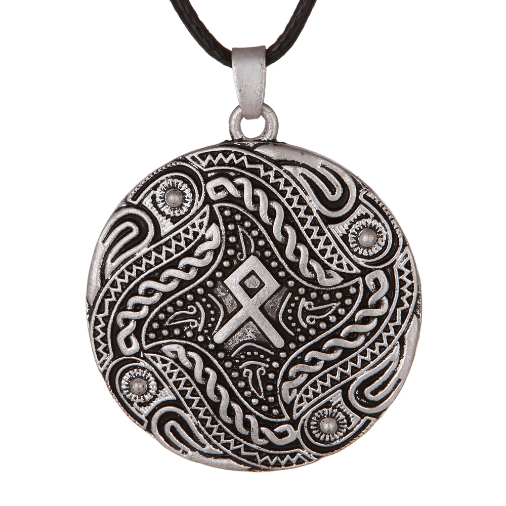 

Nordic Alphabet Vintage Viking Othila Rune Charm Crow Odin Ravens Buckle Norse Viking Necklace