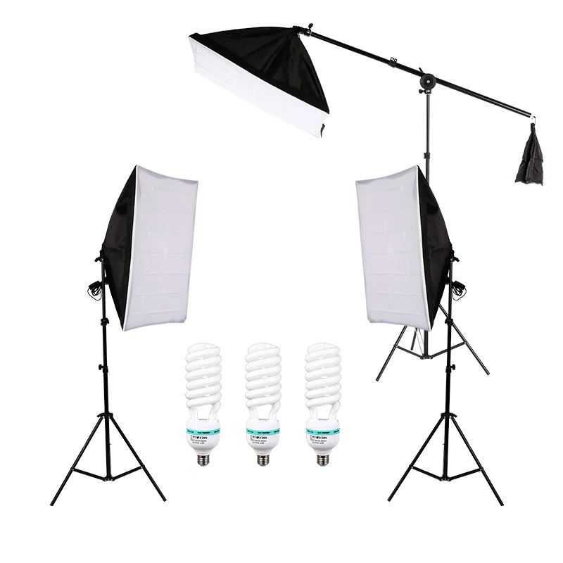 

Photography Photo Lighting Kit with 5500K 135W Daylight Studio Bulb Light Stand Square Cube Softbox Cantilever Bag