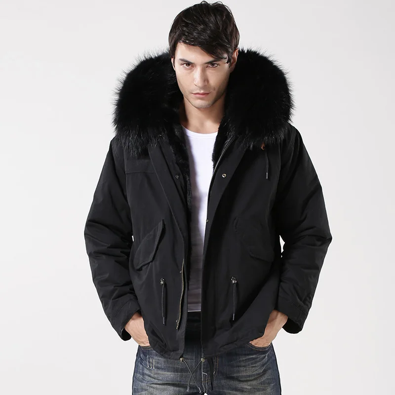 Cheap Pure black gentlemen short style man style parka cool black beautiful coat