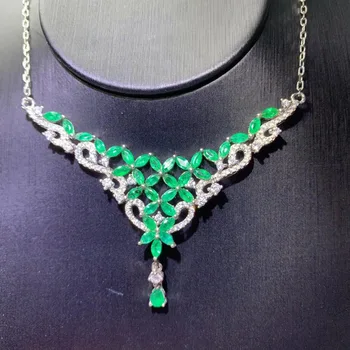 شراءقلادة الزمرد الأخضر الطبيعي قلادة الأحجار الكريمة الطبيعية 925 قلادة فضية فاخرة قطرة الماء مجوهرات النساء والفتيات هدية