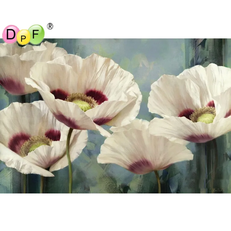 

DPF DIY White poppy 5D crafts diamond painting cross stitch needlework diamond mosaic square home decor diamond embroidery