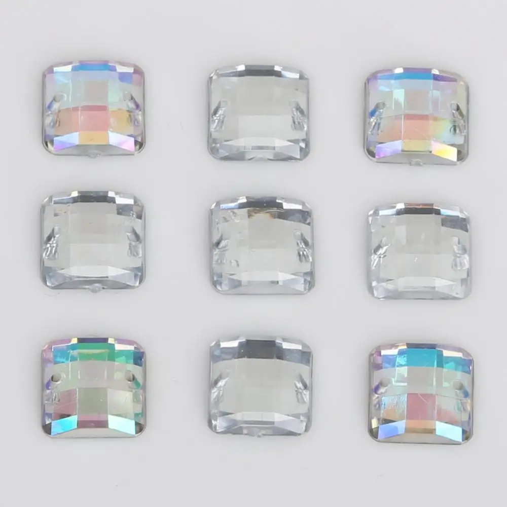 

8/10 / 12mm Square Sewing Glass Rhinestone Transparent Acrylic AB Rhinestone Applique Flat Seam Back DIY Clothes Decoration