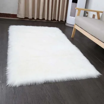 

RAYUAN White Luxury Rectangle Sheepskin Hairy Carpet Faux Mat Seat Pad Fur Plain Fluffy Soft Area Rug Tapetes