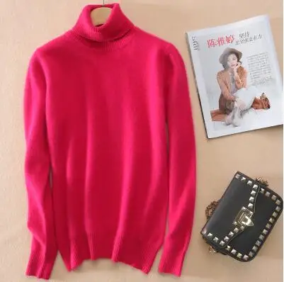 Топ Модный настоящий мягкий натуральный норковый кашемировый свитер женский теплый осенне-зимний пуловер с высоким воротом SR220 - Цвет: rose