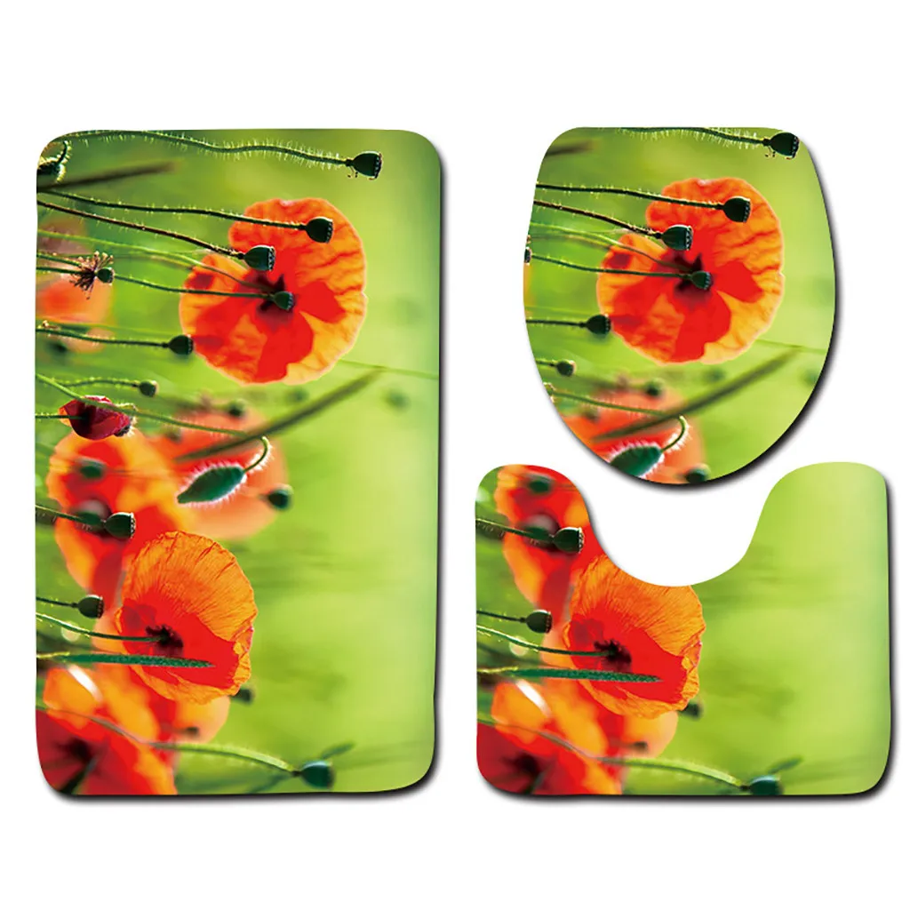 

Hot Selling 3 Pcs/Set Non-Slip Suction Grip Bath Mat Bathroom Kitchen Carpet Doormat Decor Multicolor Plant Prited Bath Carpet