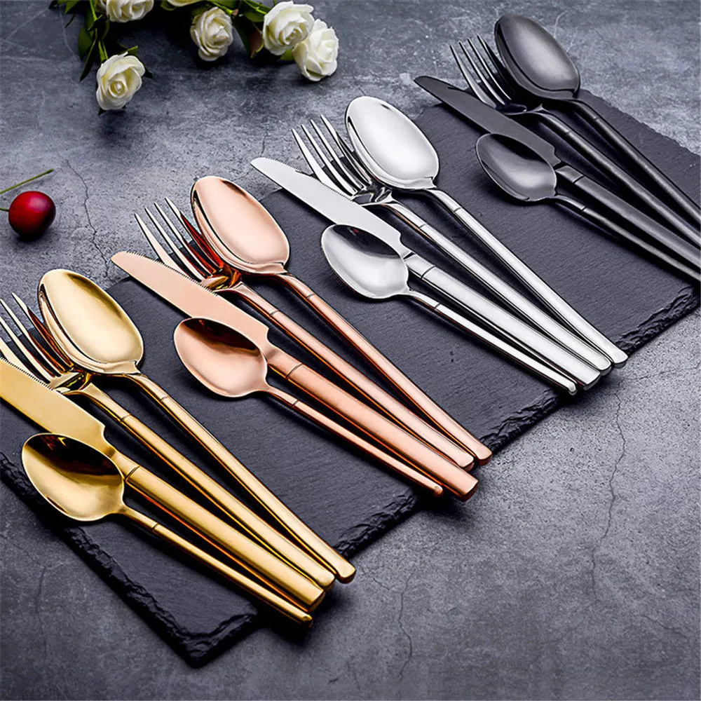 

Tableware Set 304 Stainless Steel Dinnerware Set Golden Silver Multi Color Durable Western Forks Knife Food Cutlery 4PCS