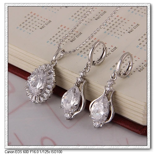 

White Gold-Color Classic CZ Necklace Jewelry Set, Free Shipping 4SW-43